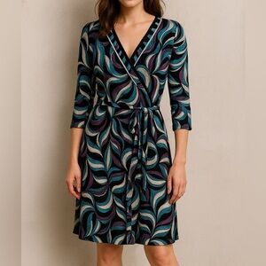 Vintage Evan Picone Cross Front Midi Length Dress Women 10 Casual Office Travel